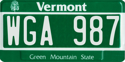 VT license plate WGA987