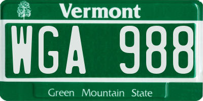 VT license plate WGA988
