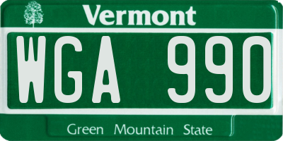 VT license plate WGA990