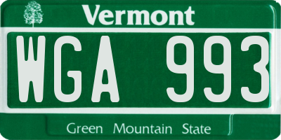 VT license plate WGA993