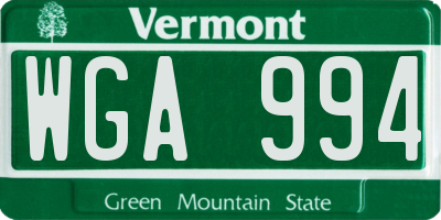 VT license plate WGA994
