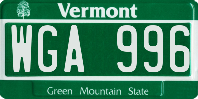 VT license plate WGA996