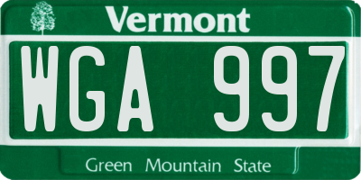 VT license plate WGA997