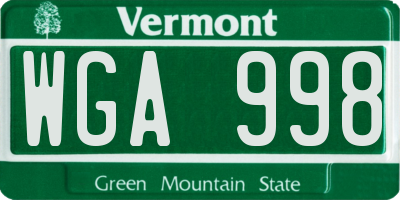 VT license plate WGA998