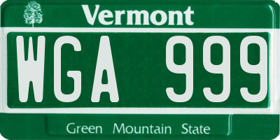 VT license plate WGA999