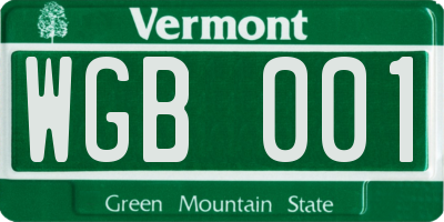 VT license plate WGB001