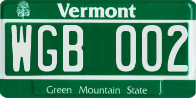 VT license plate WGB002