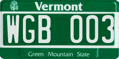 VT license plate WGB003