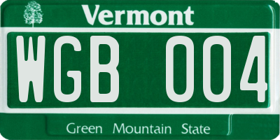 VT license plate WGB004