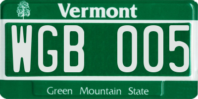 VT license plate WGB005