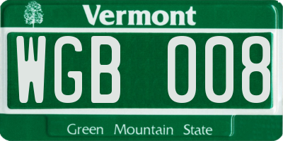 VT license plate WGB008