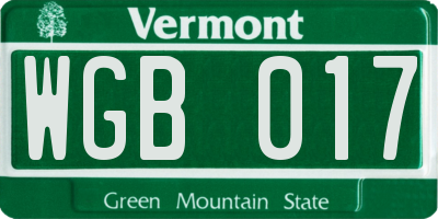 VT license plate WGB017