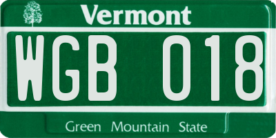 VT license plate WGB018