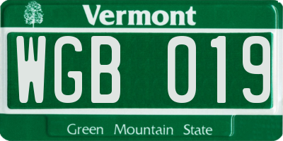VT license plate WGB019