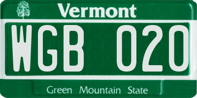 VT license plate WGB020