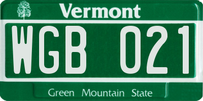 VT license plate WGB021