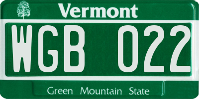 VT license plate WGB022