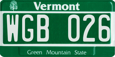 VT license plate WGB026