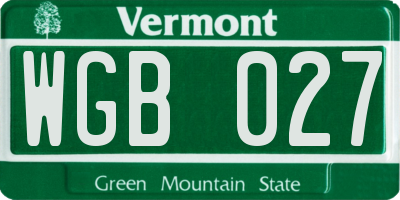 VT license plate WGB027