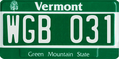 VT license plate WGB031