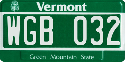 VT license plate WGB032