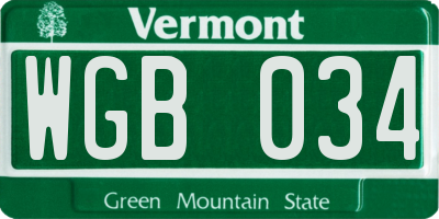 VT license plate WGB034