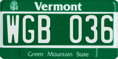VT license plate WGB036