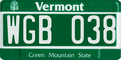 VT license plate WGB038
