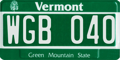 VT license plate WGB040