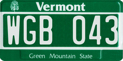 VT license plate WGB043
