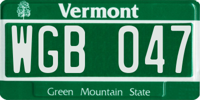 VT license plate WGB047
