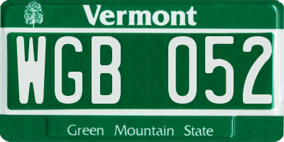 VT license plate WGB052