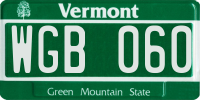 VT license plate WGB060