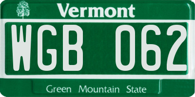 VT license plate WGB062