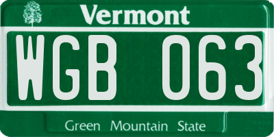 VT license plate WGB063