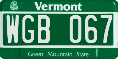 VT license plate WGB067