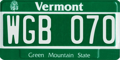 VT license plate WGB070