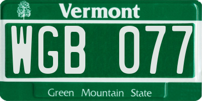VT license plate WGB077