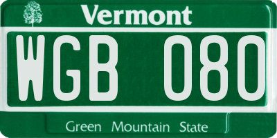 VT license plate WGB080