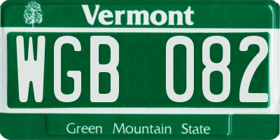 VT license plate WGB082