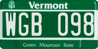 VT license plate WGB098