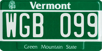 VT license plate WGB099
