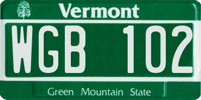 VT license plate WGB102