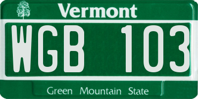 VT license plate WGB103