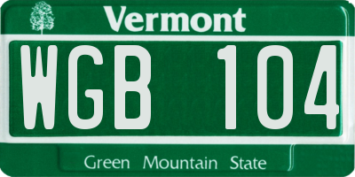 VT license plate WGB104