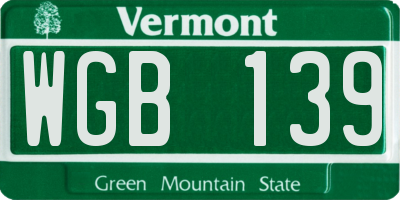 VT license plate WGB139