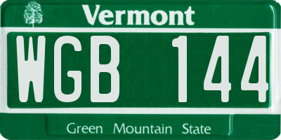 VT license plate WGB144