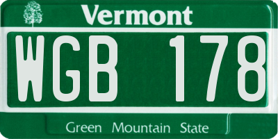 VT license plate WGB178