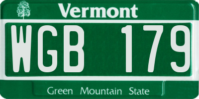 VT license plate WGB179