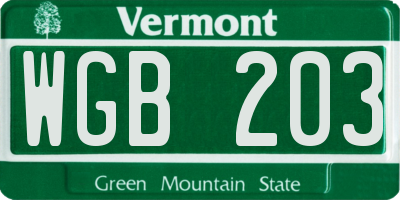 VT license plate WGB203